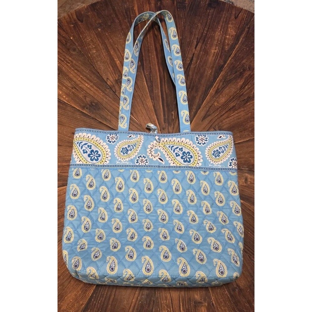 Vera Bradley Blue Green White Paisley Quilted Tote Bag